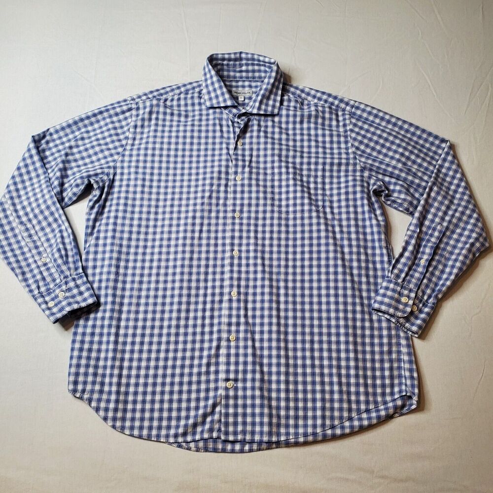 Peter Millar Men's Size XL Plaid Button Down Shirt Blue Plaid - Picture 2 of 7